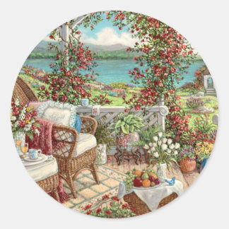 Pegatina vintage con muchas flores, paisaje jardín ronde sticker