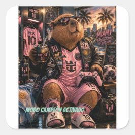 Pegatinas Capibarra 10. Modo campeón activado. Vierkante Sticker