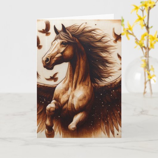 Pegaus Sepia met vogels Kaart (Gele Bloem)