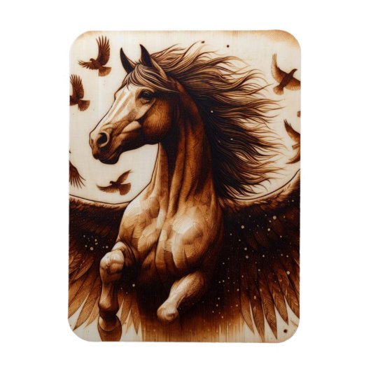 Pegaus Sepia met vogels Magneet (Verticaal)