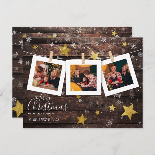 Pegged Photo Line | Kerstfeestdag met hout en goud Briefkaart (Voorkant / Achterkant)