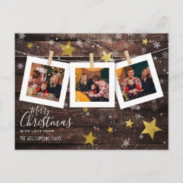 Pegged Photo Line | Kerstfeestdag met hout en goud Briefkaart