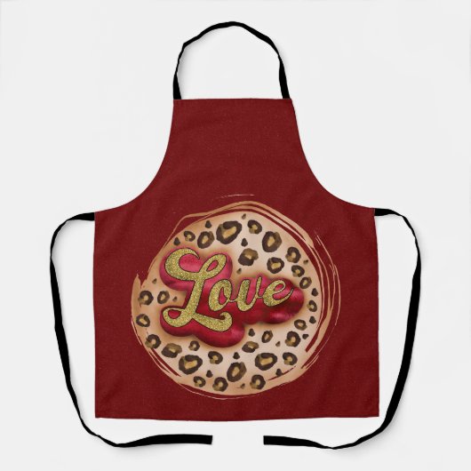 Peggy Ann Maroon Love Leppard Kitchen Schort (Voorkant)