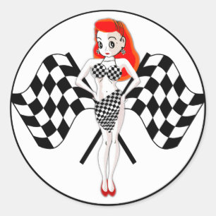Peggy Pitstop Race Flags Ronde Sticker
