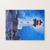 Peggy's Cove Lighthouse bij nacht Art Puzzle Legpuzzel (Horizontaal)