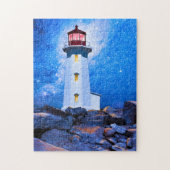 Peggy's Cove Lighthouse bij nacht Art Puzzle Legpuzzel (Verticaal)