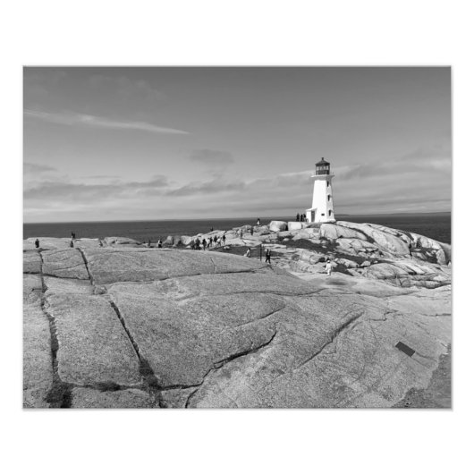 Peggys Cove Lighthouse Black and White Foto Afdruk (Voorkant)