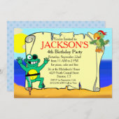 Pegleg Frog Pirate Parrot Verjaardag Uitnodiging (Voorkant / Achterkant)