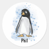 Peguin waterverf stijl ronde sticker (Voorkant)
