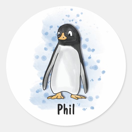 Peguin waterverf stijl ronde sticker (Voorkant)