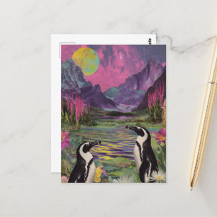 Peguins Surreal Gemengde media Briefkaart