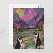 Peguins Surreal Gemengde media Briefkaart (Voorkant / Achterkant)