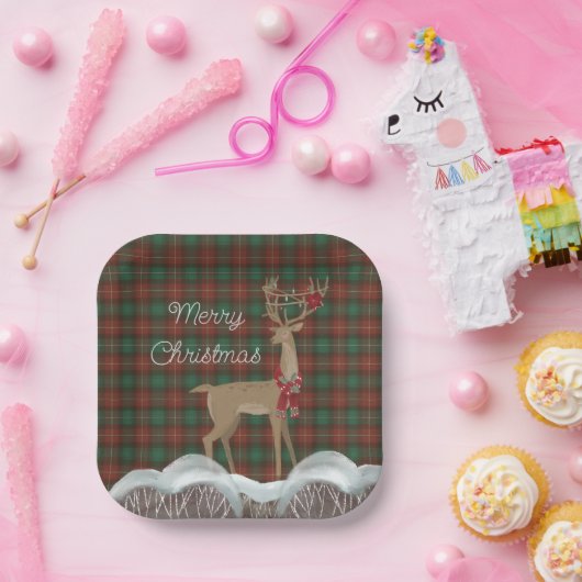 PEI Provinciaal Tartan en Kerstmis Deer Papieren Bordje (Feest)