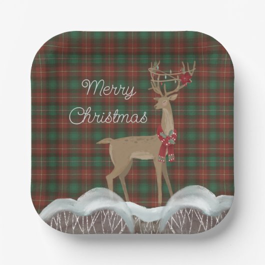 PEI Provinciaal Tartan en Kerstmis Deer Papieren Bordje (Voorkant)