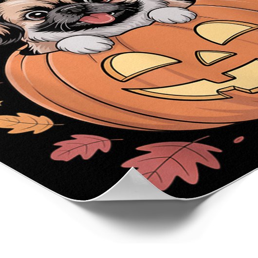 Peke Costume On Pumpkin Halloween Pekingese  Poster (Hoek)