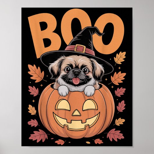 Peke Costume On Pumpkin Halloween Pekingese  Poster (Voorkant)