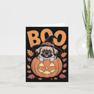 Peke-kostuum op pompoen Halloween Pekingees Kaart