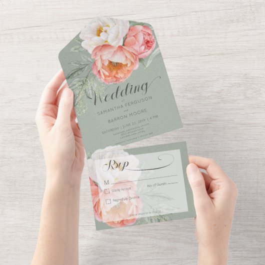 pekelvolken op Sage Green No Dinner All In One Uitnodiging (Afscheurbaar)