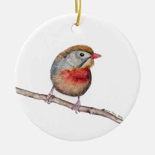 Pekin Robin Bird (Leiothrix lutea) Kerstdecoratie Keramisch Ornament (Voorkant)