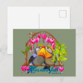 Pekin Robins—Leiothrix Liefde Faalt Nooit Briefkaart (Voorkant / Achterkant)