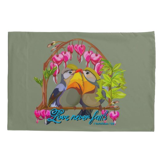 Pekin Robins—Leiothrix Love Never Fails Kussensloop (Achterkant)