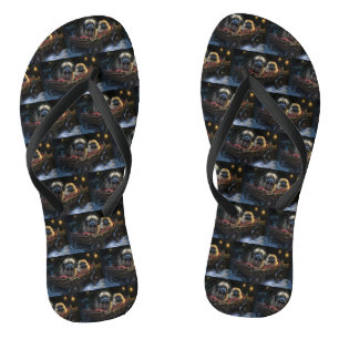 Pekinees Besneeuwde slee Kerst Decoratie Teenslippers