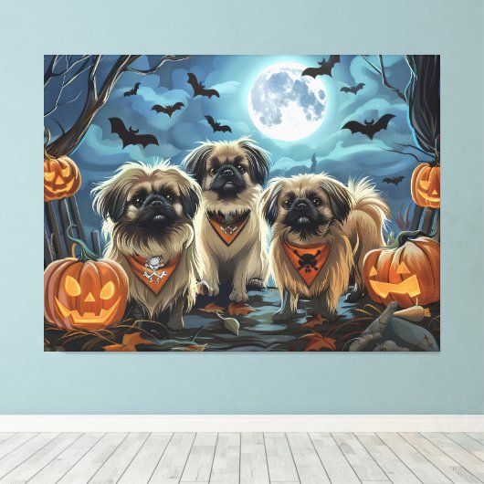 Pekinees Halloween Spooky Canvas Afdruk (Insitu (Houten vloer))