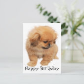 Pekinees Happy Birthday Puppy Hond Zwart Briefkaart (Staand voorkant)