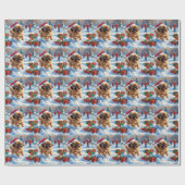 Pekinees Hond Hardlopen In Sneeuw Met Kerst Pet Cadeaupapier (Vlak)