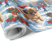 Pekinees Hond Hardlopen In Sneeuw Met Kerst Pet Cadeaupapier (Rol Hoek)