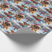 Pekinees Hond Hardlopen In Sneeuw Met Kerst Pet Cadeaupapier (Hoek)