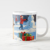 Pekinees Hond Hardlopen In Sneeuw Met Kerst Pet Grote Koffiekop (Rechts)