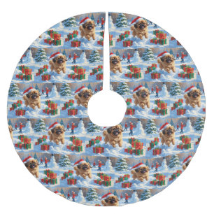 Pekinees Hond Hardlopen In Sneeuw Met Kerst Pet Kerstboom Rok