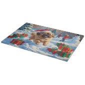 Pekinees Hond Hardlopen In Sneeuw Met Kerst Pet Snijplank (Hoek)