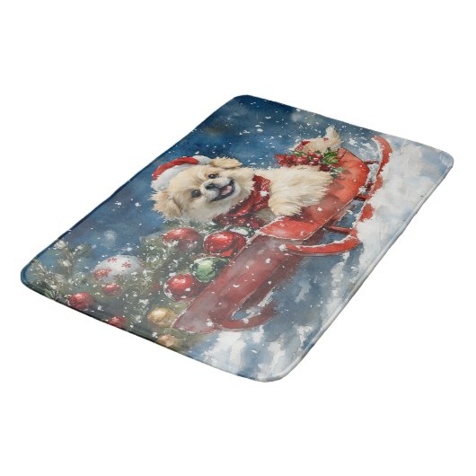 Pekinees Hond in Sledge Laat het Sneeuw Kerstmis Badmat (Gekanteld)