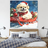 Pekinees Hond in Sledge Laat het Sneeuw Kerstmis Canvas Afdruk (Insitu (Slaapkamer))
