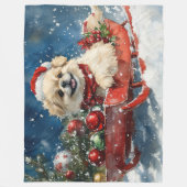 Pekinees Hond in Sledge Laat het Sneeuw Kerstmis Fleece Deken (Voorkant)