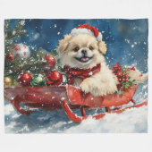 Pekinees Hond in Sledge Laat het Sneeuw Kerstmis Fleece Deken (Voorkant (Horizontaal))
