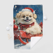 Pekinees Hond in Sledge Laat het Sneeuw Kerstmis Golfhanddoek (Insitu)