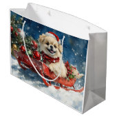 Pekinees Hond in Sledge Laat het Sneeuw Kerstmis Groot Cadeauzakje (Achterkant Gekanteld)