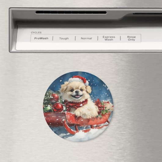 Pekinees Hond in Sledge Laat het Sneeuw Kerstmis Magneet (Insitu (Vaatwasser))