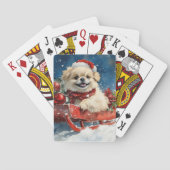 Pekinees Hond in Sledge Laat het Sneeuw Kerstmis Pokerkaarten (Achterkant)