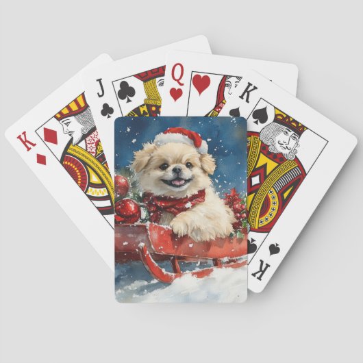 Pekinees Hond in Sledge Laat het Sneeuw Kerstmis Pokerkaarten (Achterkant)
