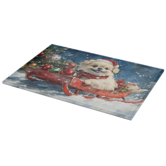 Pekinees Hond in Sledge Laat het Sneeuw Kerstmis Snijplank (Hoek)