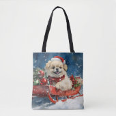 Pekinees Hond in Sledge Laat het Sneeuw Kerstmis Tote Bag (Voorkant)