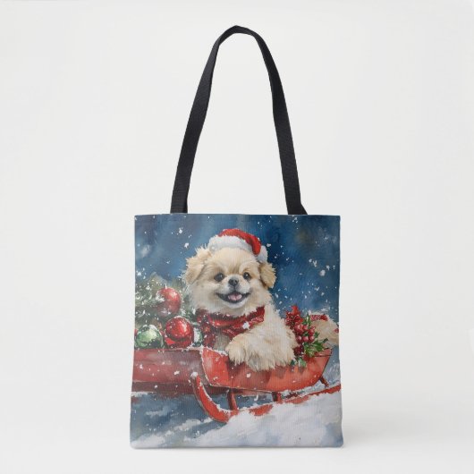Pekinees Hond in Sledge Laat het Sneeuw Kerstmis Tote Bag (Voorkant)