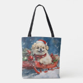 Pekinees Hond in Sledge Laat het Sneeuw Kerstmis Tote Bag (Achterkant)