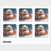 Pekinees Hond in Sledge Laat het Sneeuw Kerstmis Vierkante Sticker (Vel)