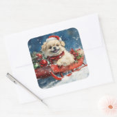 Pekinees Hond in Sledge Laat het Sneeuw Kerstmis Vierkante Sticker (Envelop)