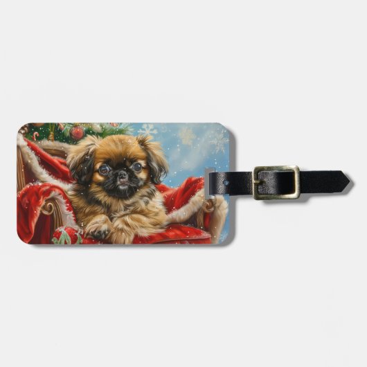 Pekinees Hond Kerst Feestelijk Bagagelabel (Voorkant horizontaal)
